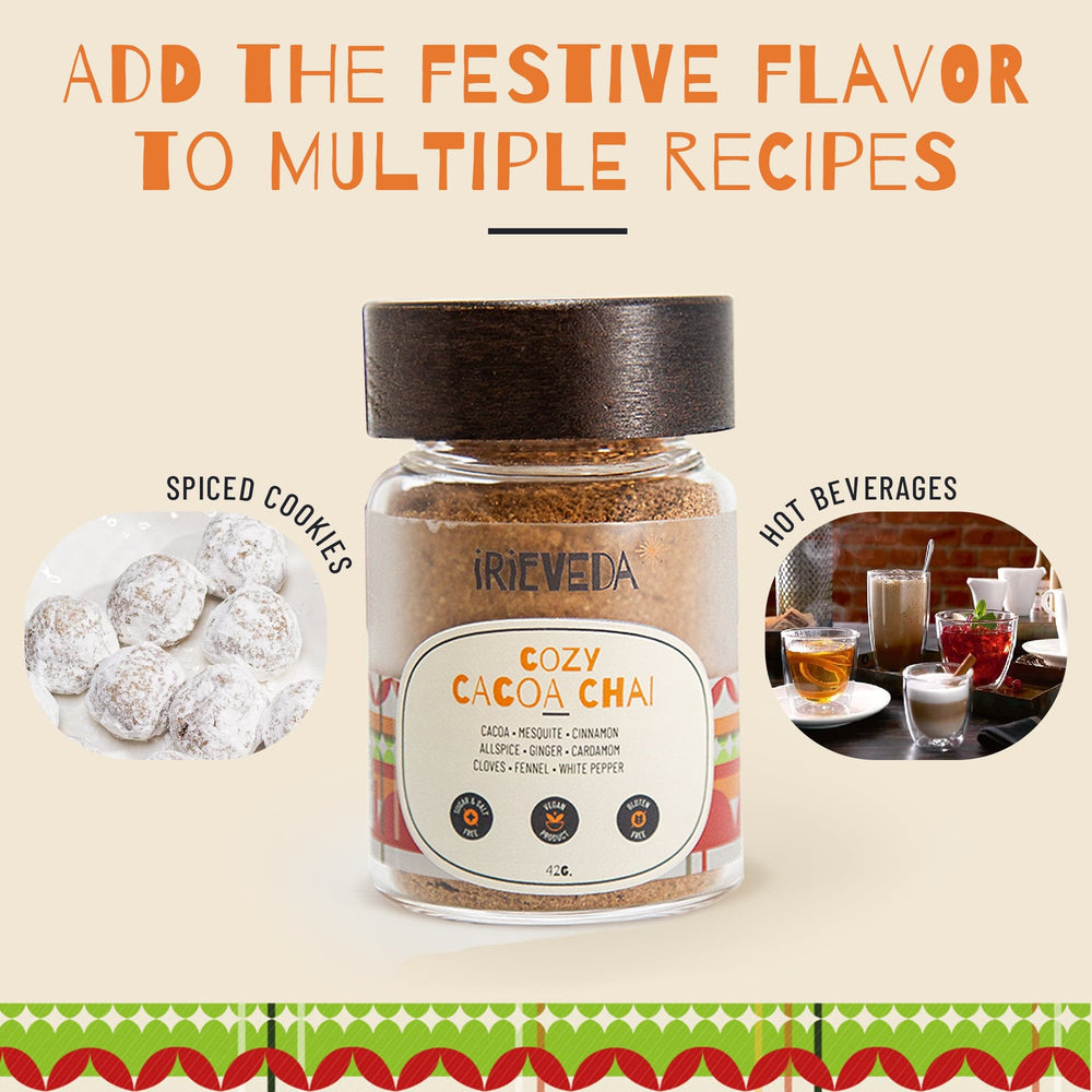 
                      
                        IrieVeda Spice Blends Holiday Baking Cozy Cacoa Chai fodmap ayurvedic
                      
                    